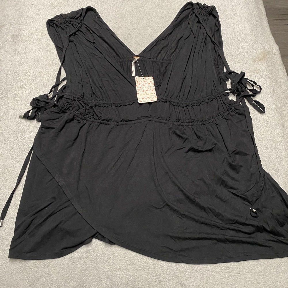 Free People Aries Tank Top Small Black Tie Cinch Flow Festival NEW